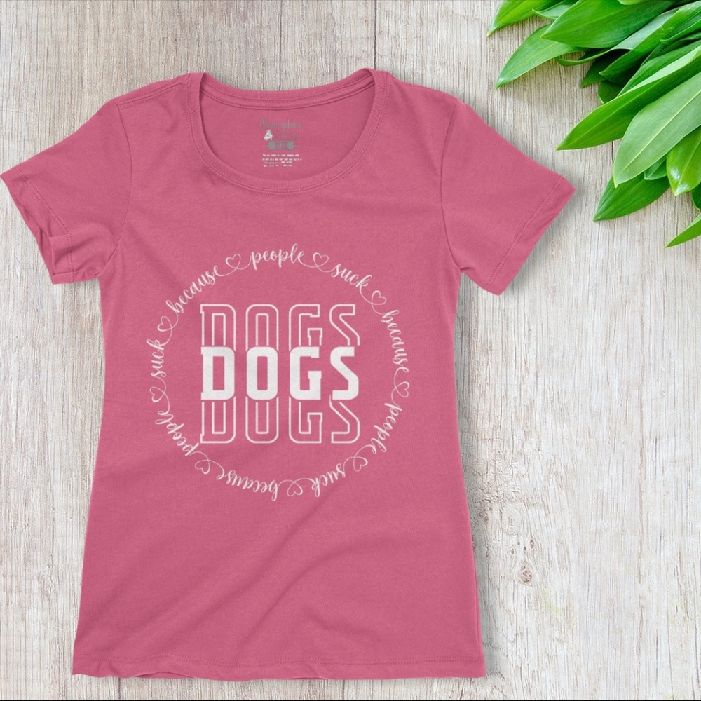 NEW Womens 2XL Black Pink Gray White Dogs Because People Suck Funny T Shirt …